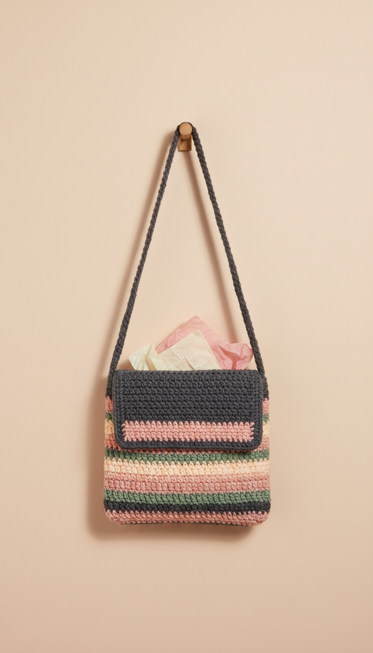 Sac bandoulière crochet gris charbon et pêche